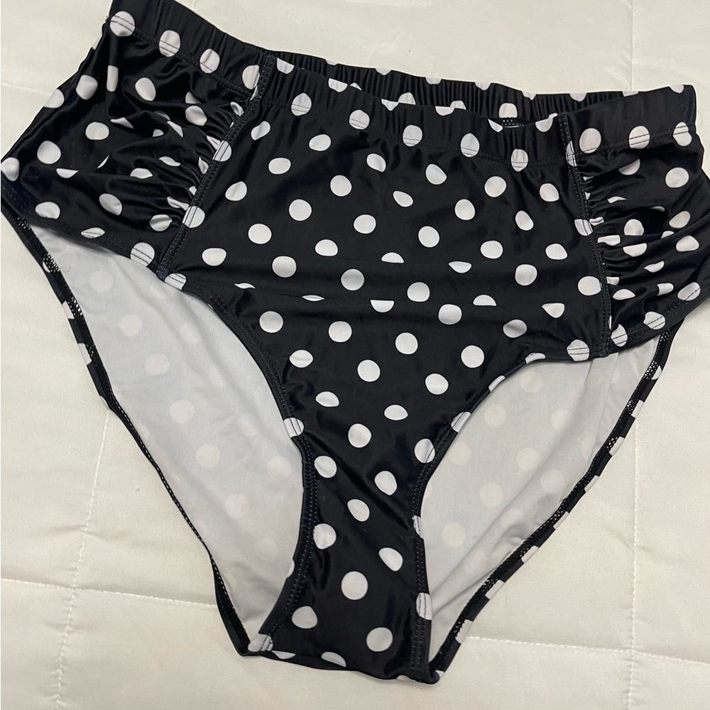 Torrid Black and White Polka Dot High Waisted Bikini Bottom
